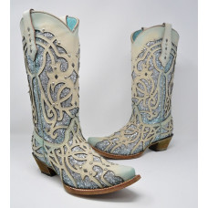 Stivali in pelle Western Corral Boots Turquoise Effect
